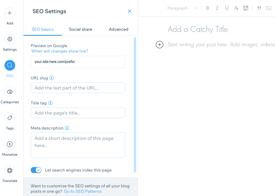 wix seo wix seo settings