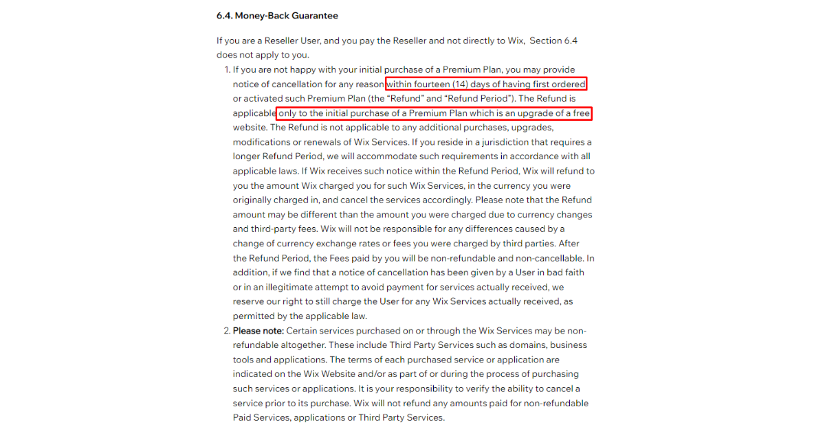 Wix Refund Policy
