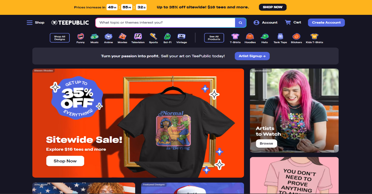 teepublic Homepage Overview teepublic Homepage Overview